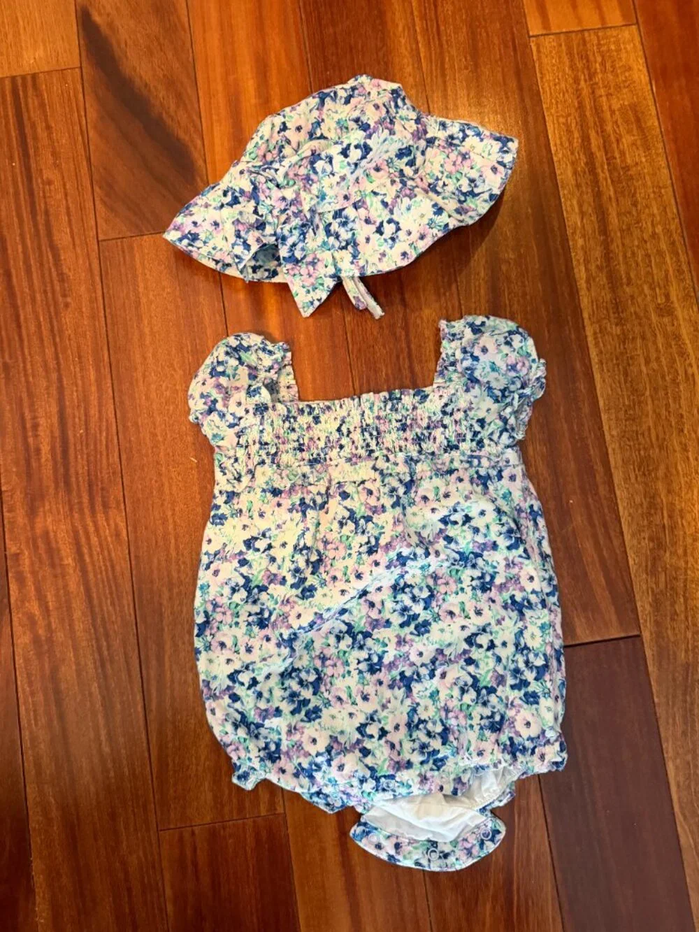 Janie & Jack Floral Dress + Matching Sun Hat – 3–6 Months